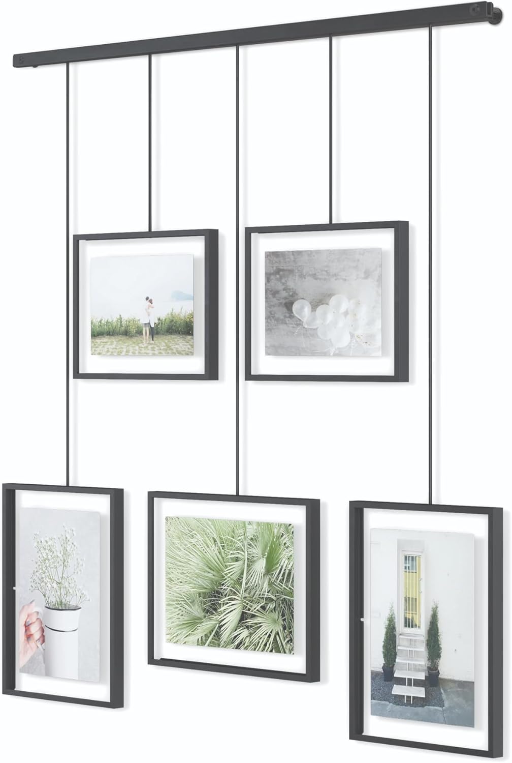 Umbra Exhibit Picture Frame Gallery Set, Adjustable Wall Collage Displays Five Photos (Two 4x6 and Three 5x7), Set of 5, Black