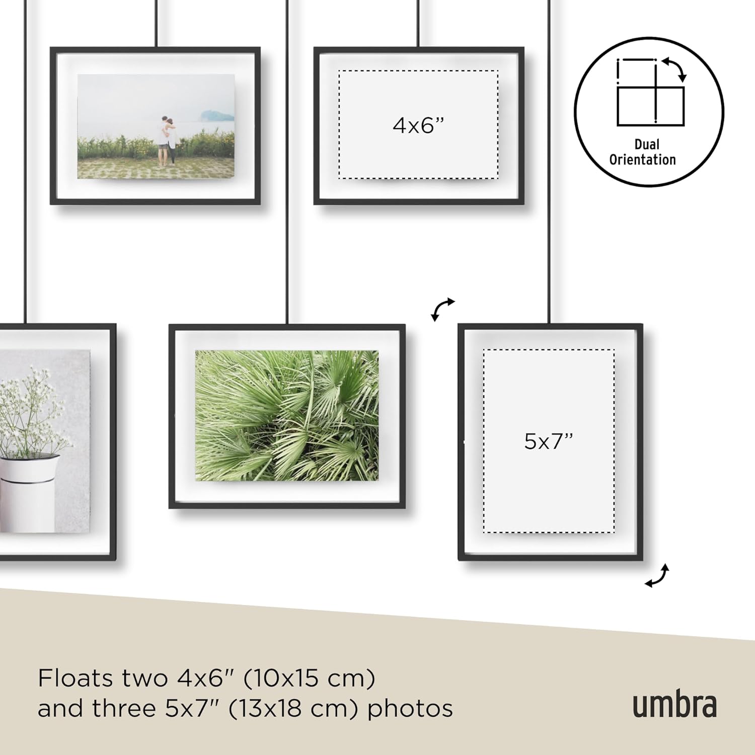Umbra Exhibit Picture Frame Gallery Set, Adjustable Wall Collage Displays Five Photos (Two 4x6 and Three 5x7), Set of 5, Black