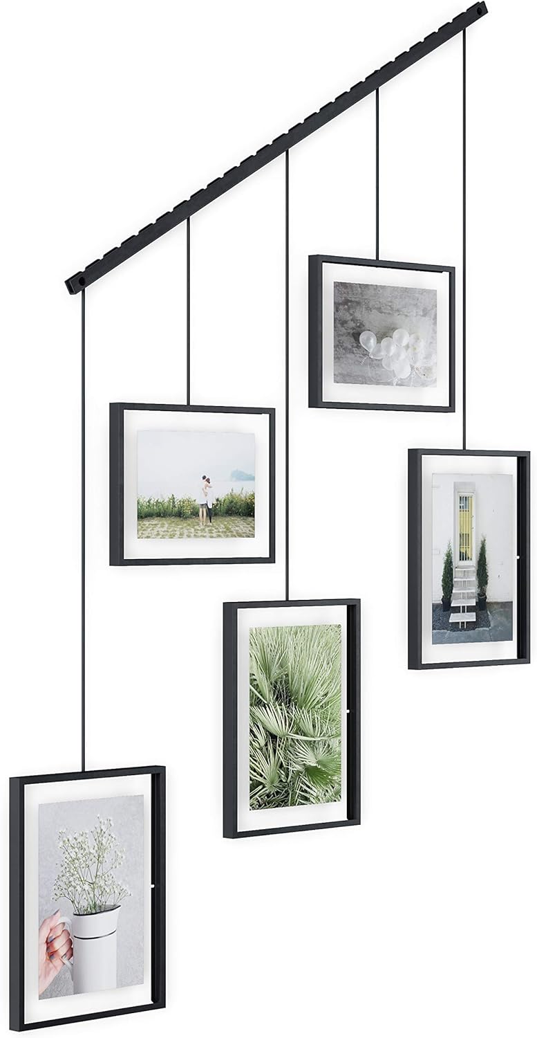 Umbra Exhibit Picture Frame Gallery Set, Adjustable Wall Collage Displays Five Photos (Two 4x6 and Three 5x7), Set of 5, Black