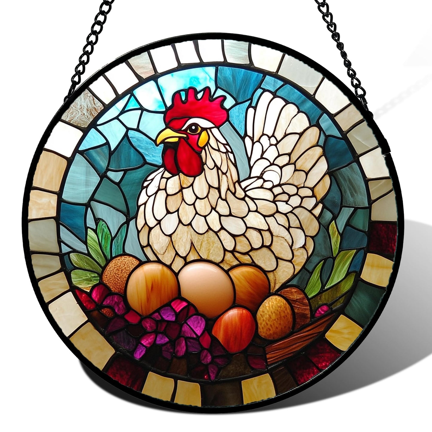 Stained Glass Window Hanging, Blue and White Waves Suncatcher Diamond Glass Panel Landscape Sun Catchers Decor for Birthday for Women, Men, Wife, Aunt, and Mom 7.8 in