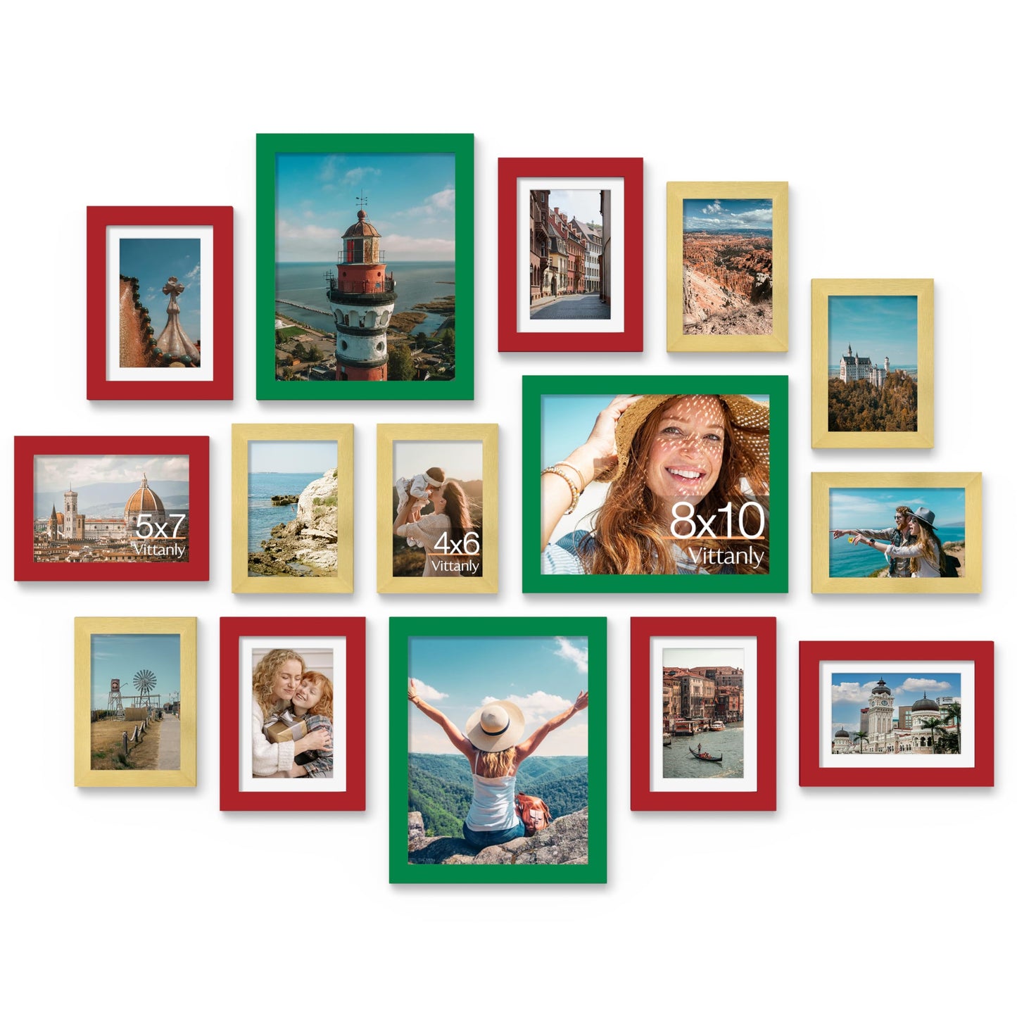 Vittanly 15 Pack Picture Frames Collage Wall Decor for Mounting or Tabletop Display, Gallery Frame Set for Family, Multi Sizes Including 3pcs 8x10, 6pcs 5x7, 6pcs 4x6, Black