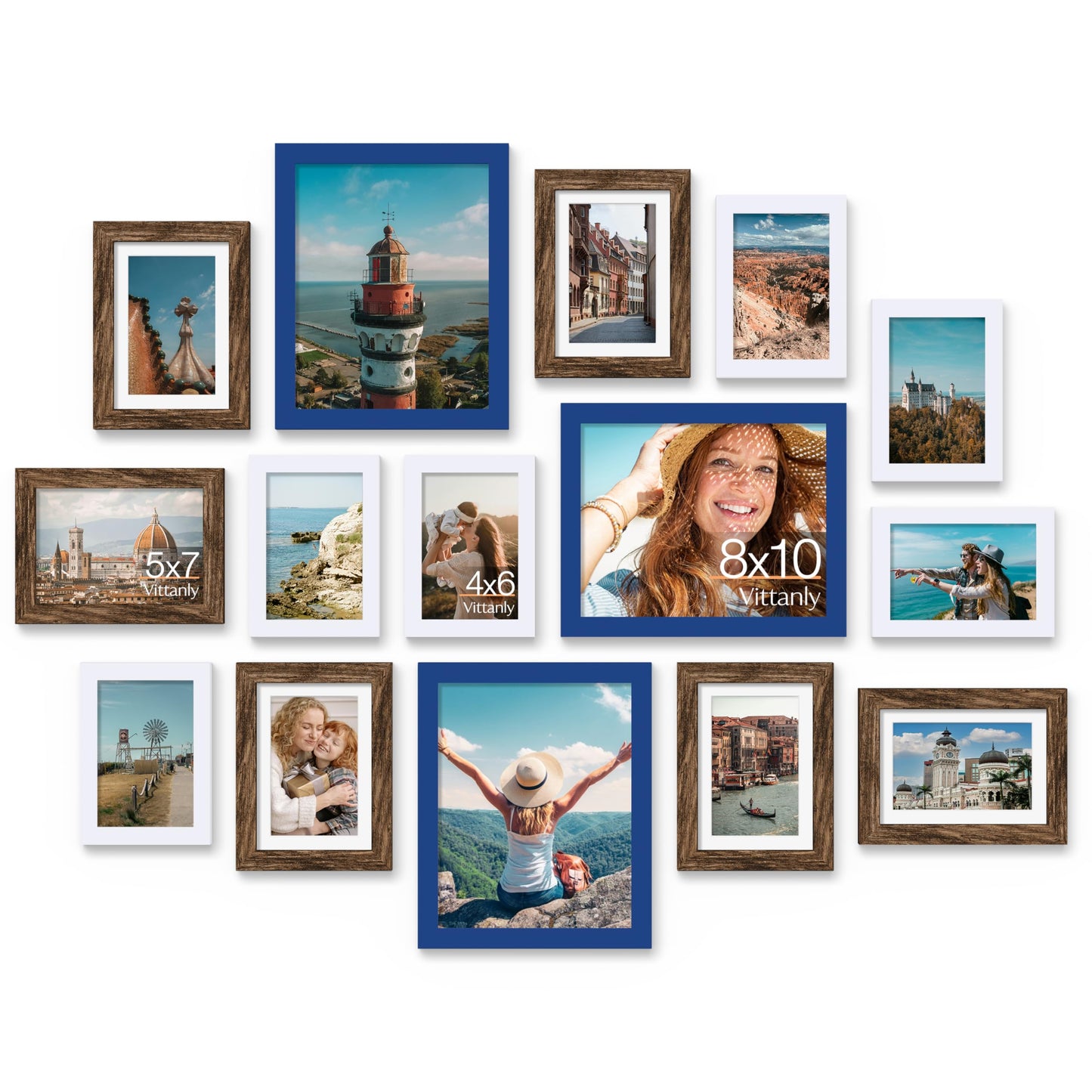 Vittanly 15 Pack Picture Frames Collage Wall Decor for Mounting or Tabletop Display, Gallery Frame Set for Family, Multi Sizes Including 3pcs 8x10, 6pcs 5x7, 6pcs 4x6, Black
