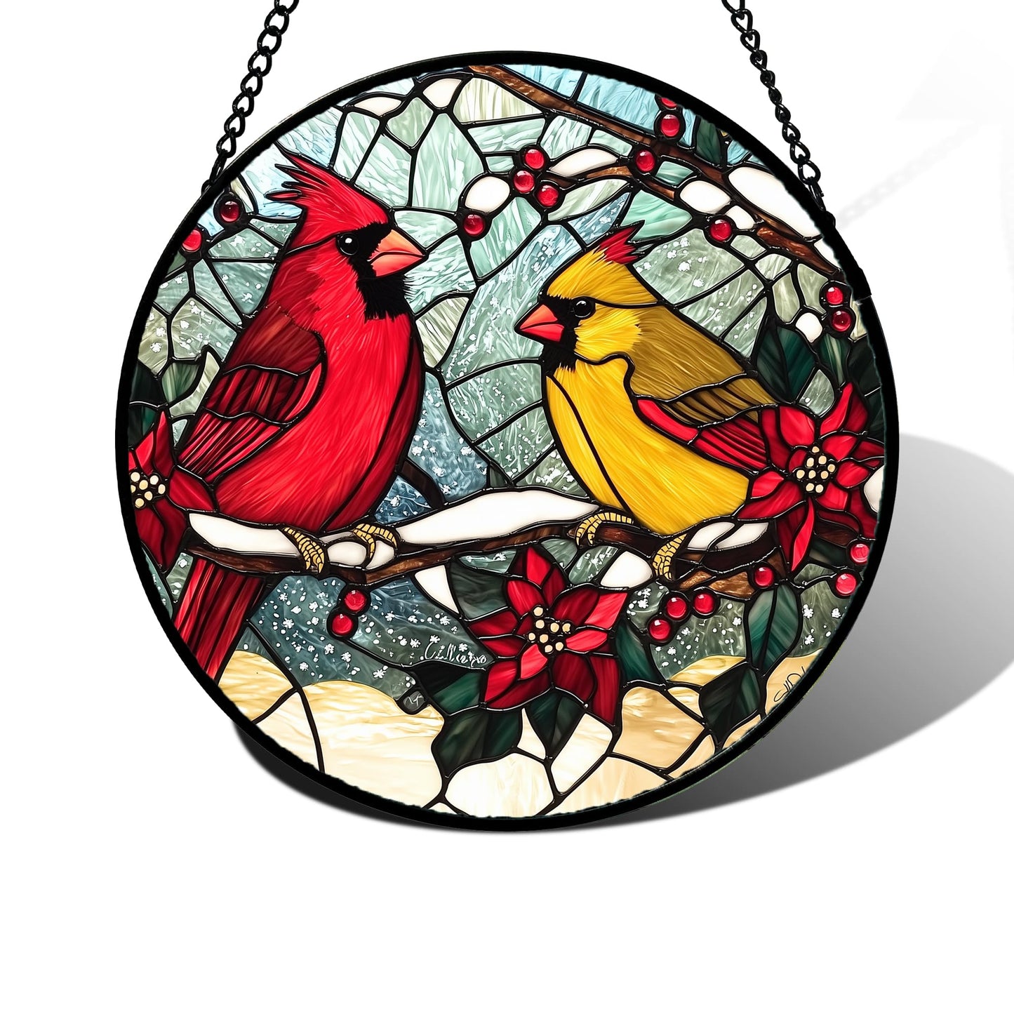 Stained Glass Window Hanging, Blue and White Waves Suncatcher Diamond Glass Panel Landscape Sun Catchers Decor for Birthday for Women, Men, Wife, Aunt, and Mom 7.8 in