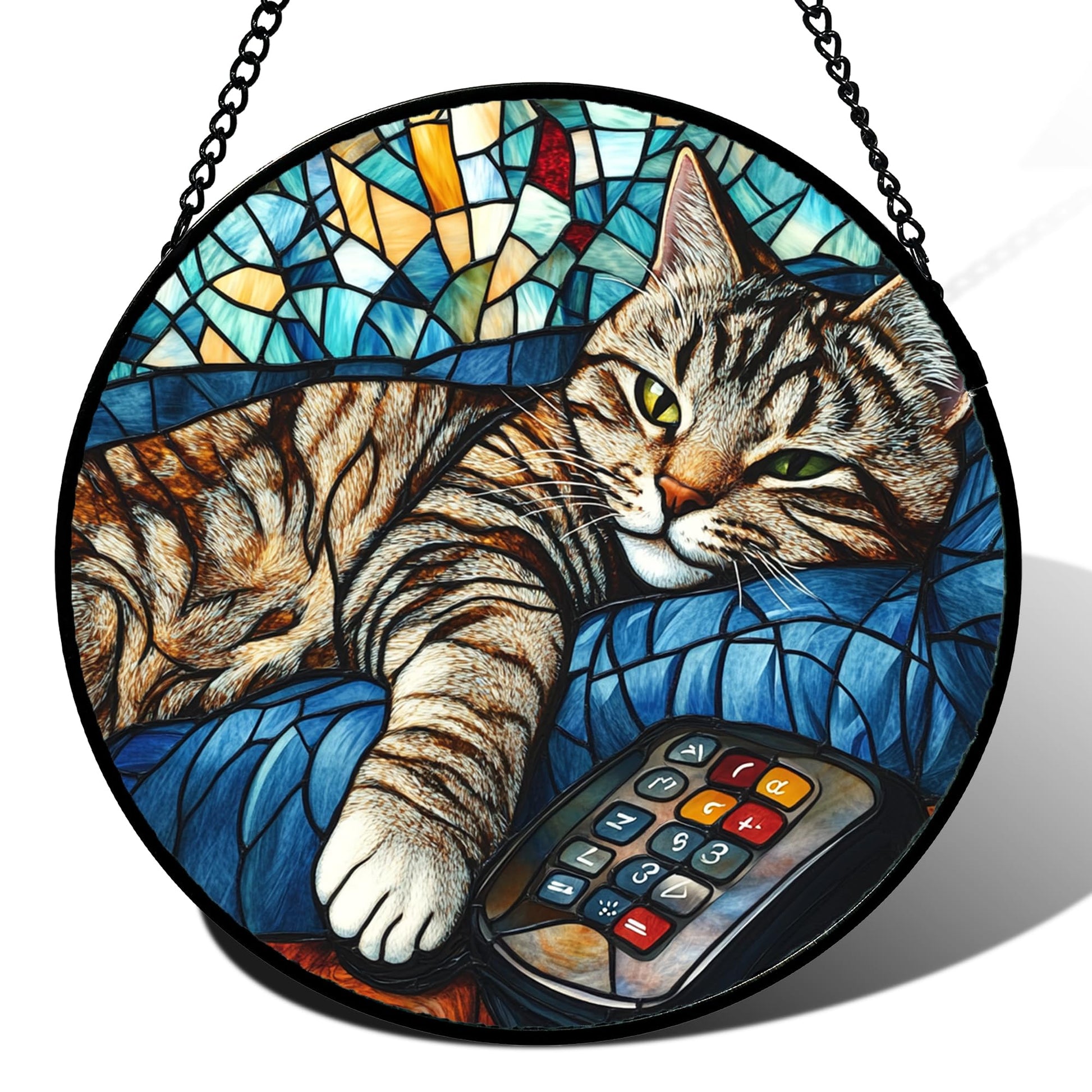 Stained Glass Window Hanging, Blue and White Waves Suncatcher Diamond Glass Panel Landscape Sun Catchers Decor for Birthday for Women, Men, Wife, Aunt, and Mom 7.8 in