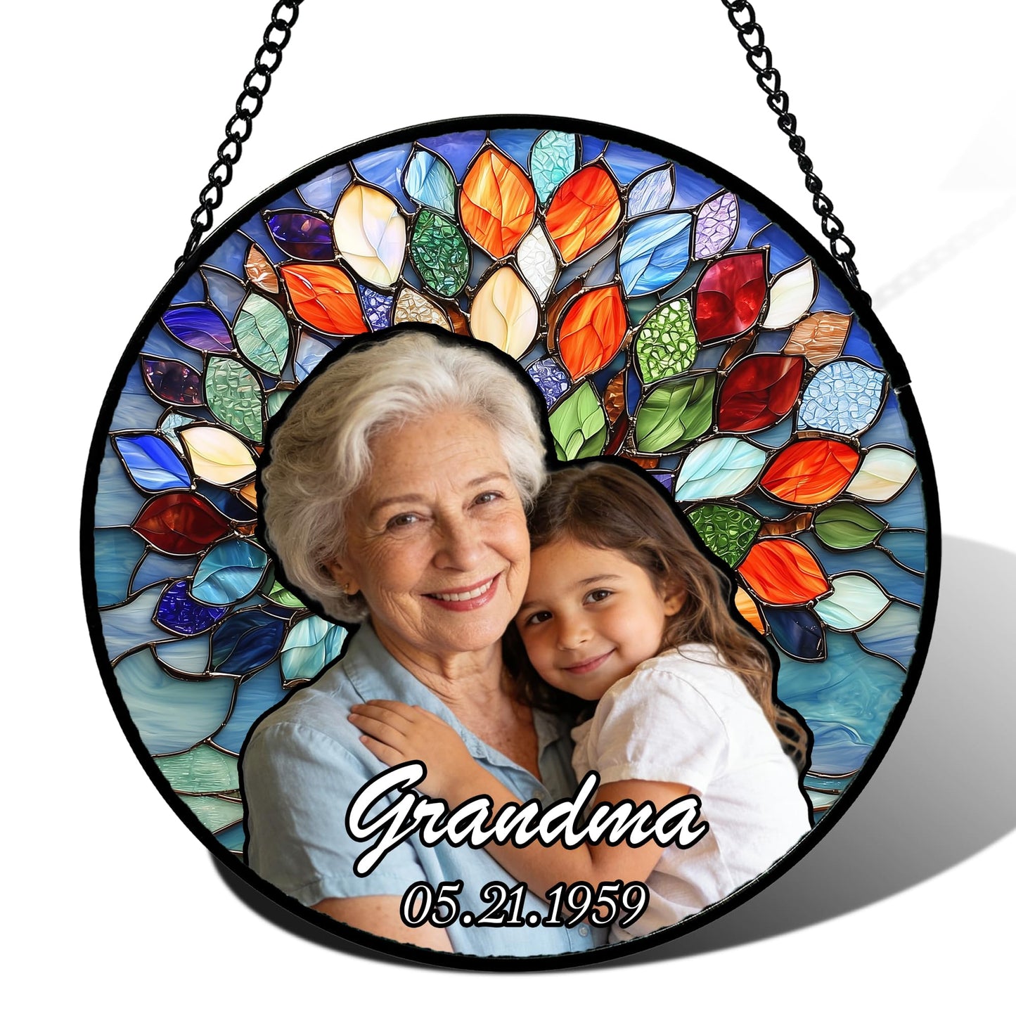 Stained Glass Window Hanging, Blue and White Waves Suncatcher Diamond Glass Panel Landscape Sun Catchers Decor for Birthday for Women, Men, Wife, Aunt, and Mom 7.8 in