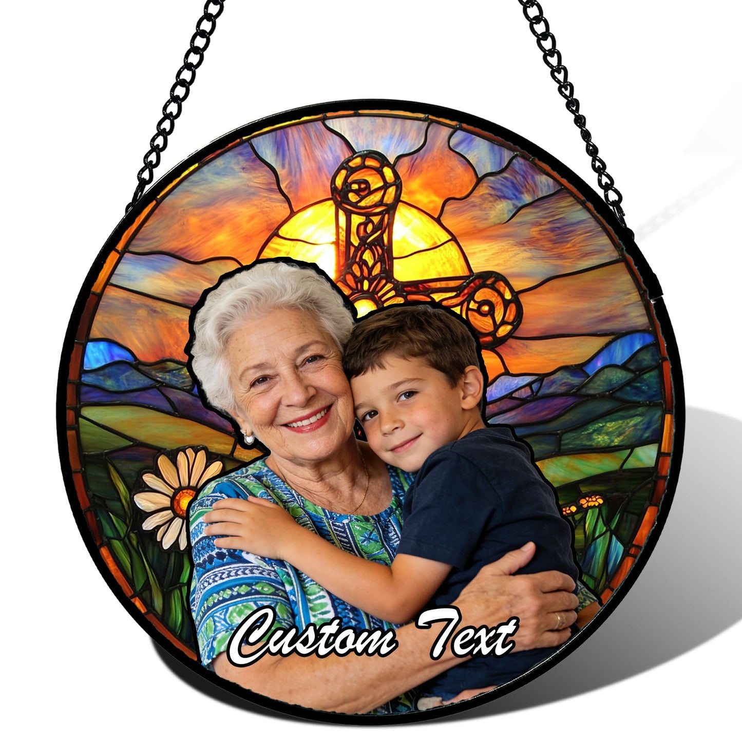 Stained Glass Window Hanging, Blue and White Waves Suncatcher Diamond Glass Panel Landscape Sun Catchers Decor for Birthday for Women, Men, Wife, Aunt, and Mom 7.8 in