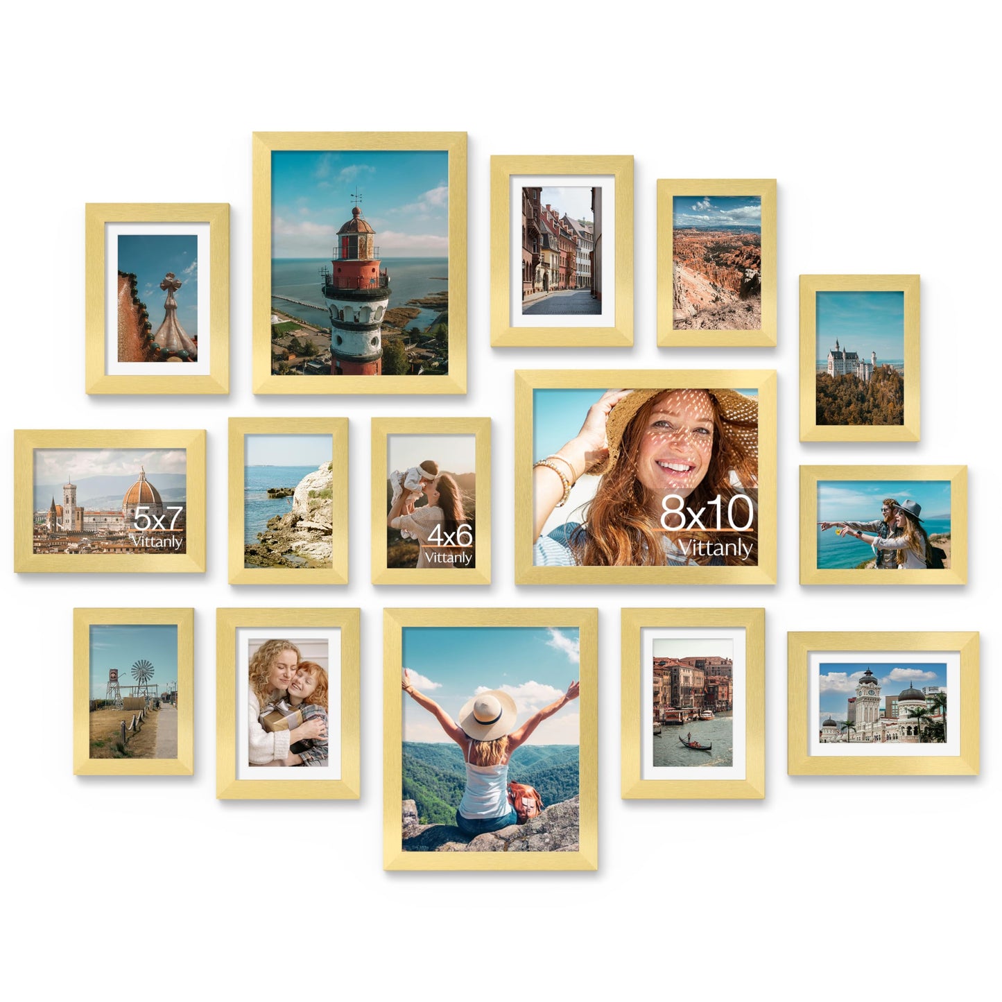 Vittanly 15 Pack Picture Frames Collage Wall Decor for Mounting or Tabletop Display, Gallery Frame Set for Family, Multi Sizes Including 3pcs 8x10, 6pcs 5x7, 6pcs 4x6, Black