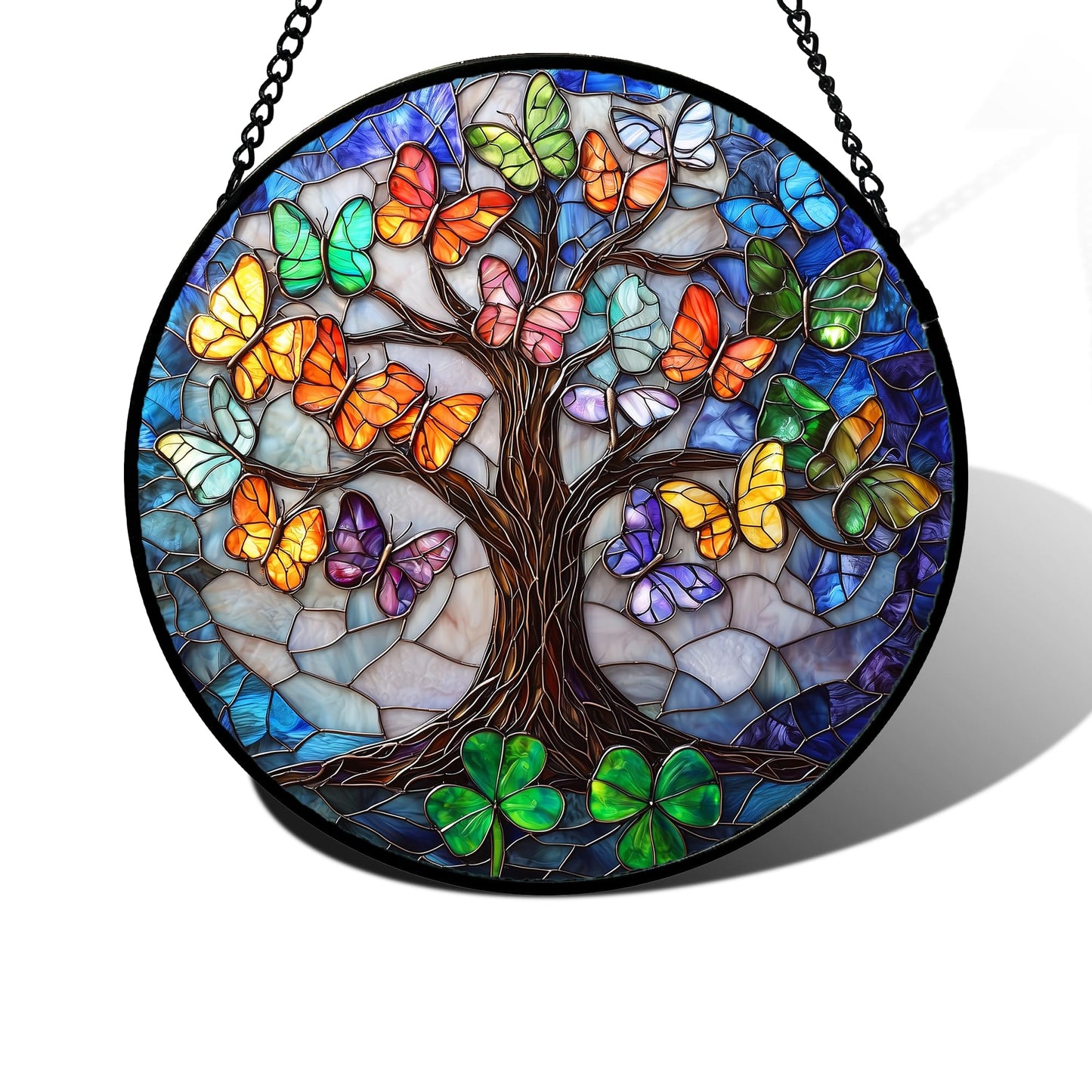 Stained Glass Window Hanging, Blue and White Waves Suncatcher Diamond Glass Panel Landscape Sun Catchers Decor for Birthday for Women, Men, Wife, Aunt, and Mom 7.8 in