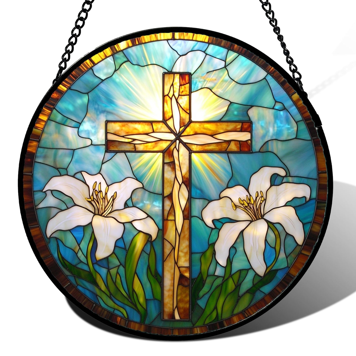 Stained Glass Window Hanging, Blue and White Waves Suncatcher Diamond Glass Panel Landscape Sun Catchers Decor for Birthday for Women, Men, Wife, Aunt, and Mom 7.8 in