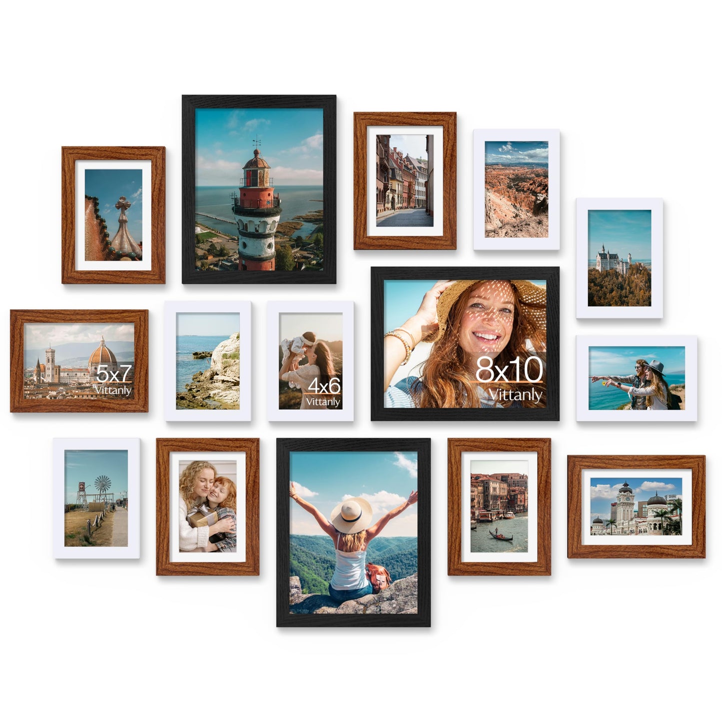Vittanly 15 Pack Picture Frames Collage Wall Decor for Mounting or Tabletop Display, Gallery Frame Set for Family, Multi Sizes Including 3pcs 8x10, 6pcs 5x7, 6pcs 4x6, Black