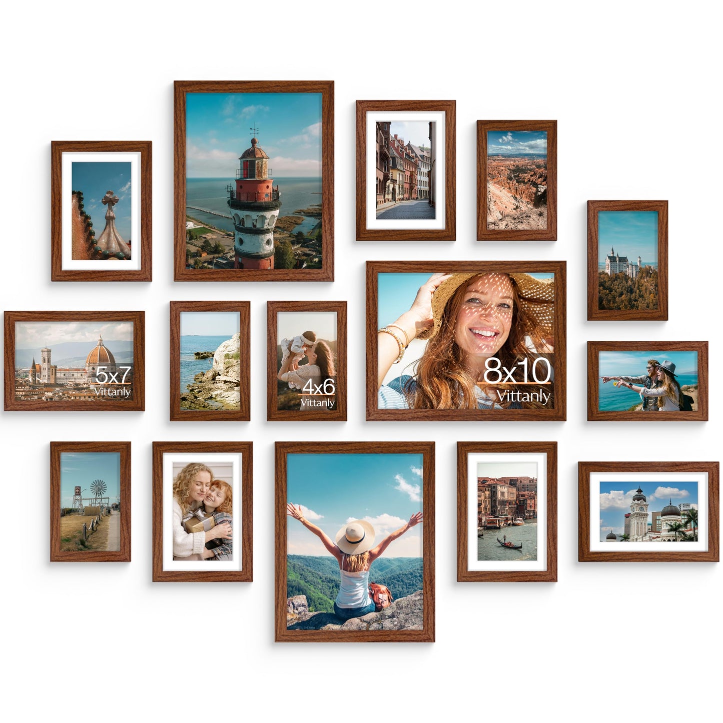 Vittanly 15 Pack Picture Frames Collage Wall Decor for Mounting or Tabletop Display, Gallery Frame Set for Family, Multi Sizes Including 3pcs 8x10, 6pcs 5x7, 6pcs 4x6, Black