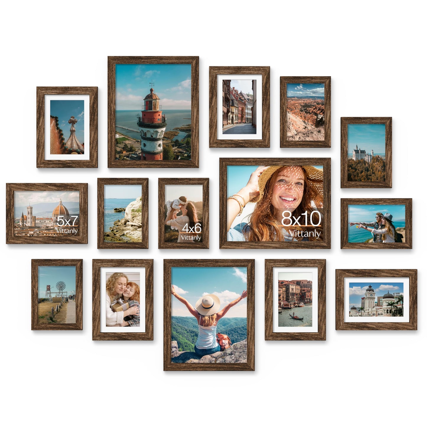 Vittanly 15 Pack Picture Frames Collage Wall Decor for Mounting or Tabletop Display, Gallery Frame Set for Family, Multi Sizes Including 3pcs 8x10, 6pcs 5x7, 6pcs 4x6, Black