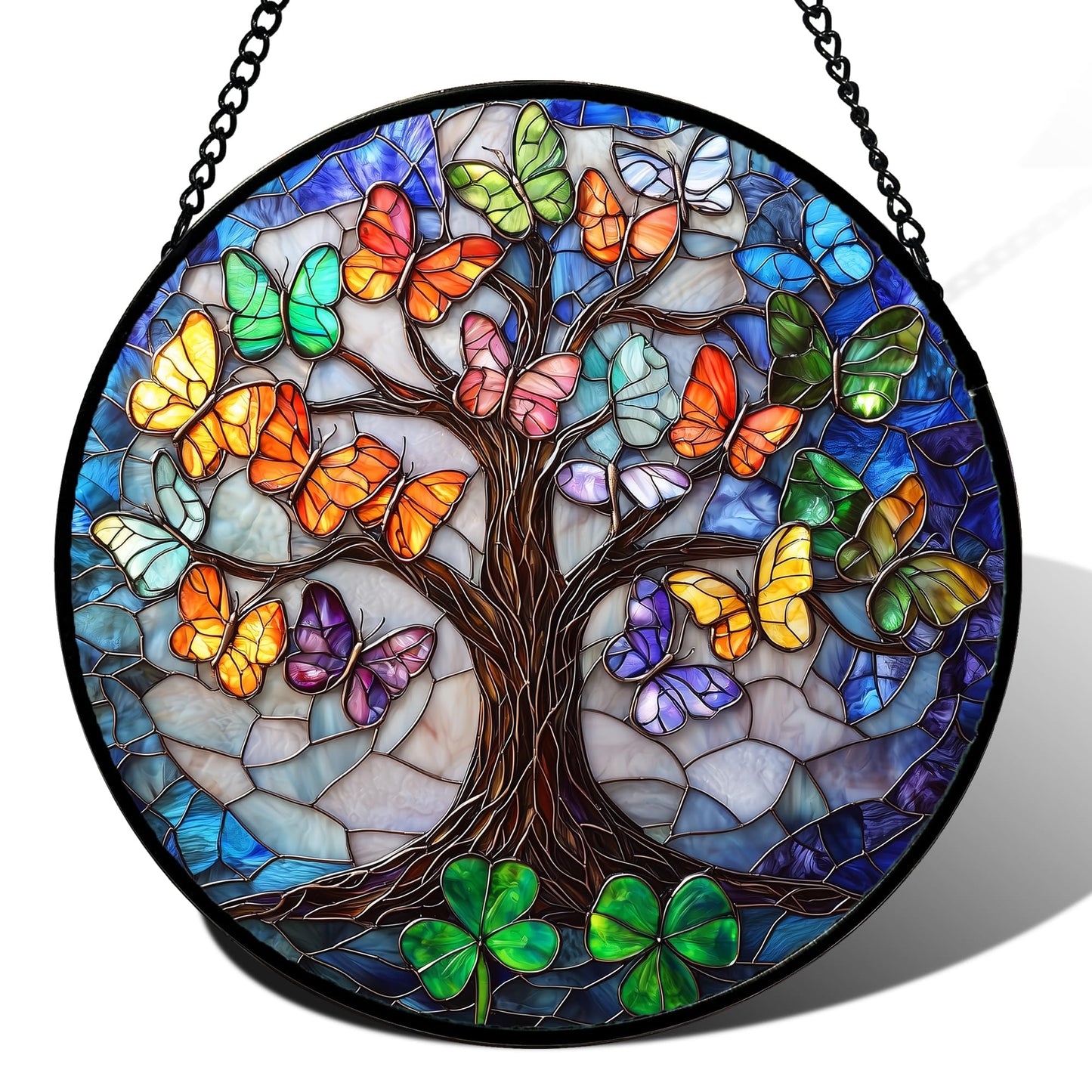 Stained Glass Window Hanging, Blue and White Waves Suncatcher Diamond Glass Panel Landscape Sun Catchers Decor for Birthday for Women, Men, Wife, Aunt, and Mom 7.8 in