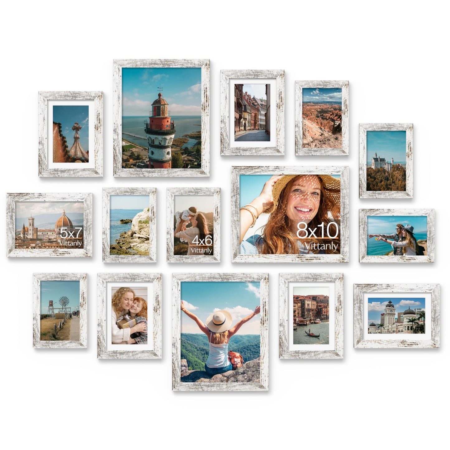 Vittanly 15 Pack Picture Frames Collage Wall Decor for Mounting or Tabletop Display, Gallery Frame Set for Family, Multi Sizes Including 3pcs 8x10, 6pcs 5x7, 6pcs 4x6, Black