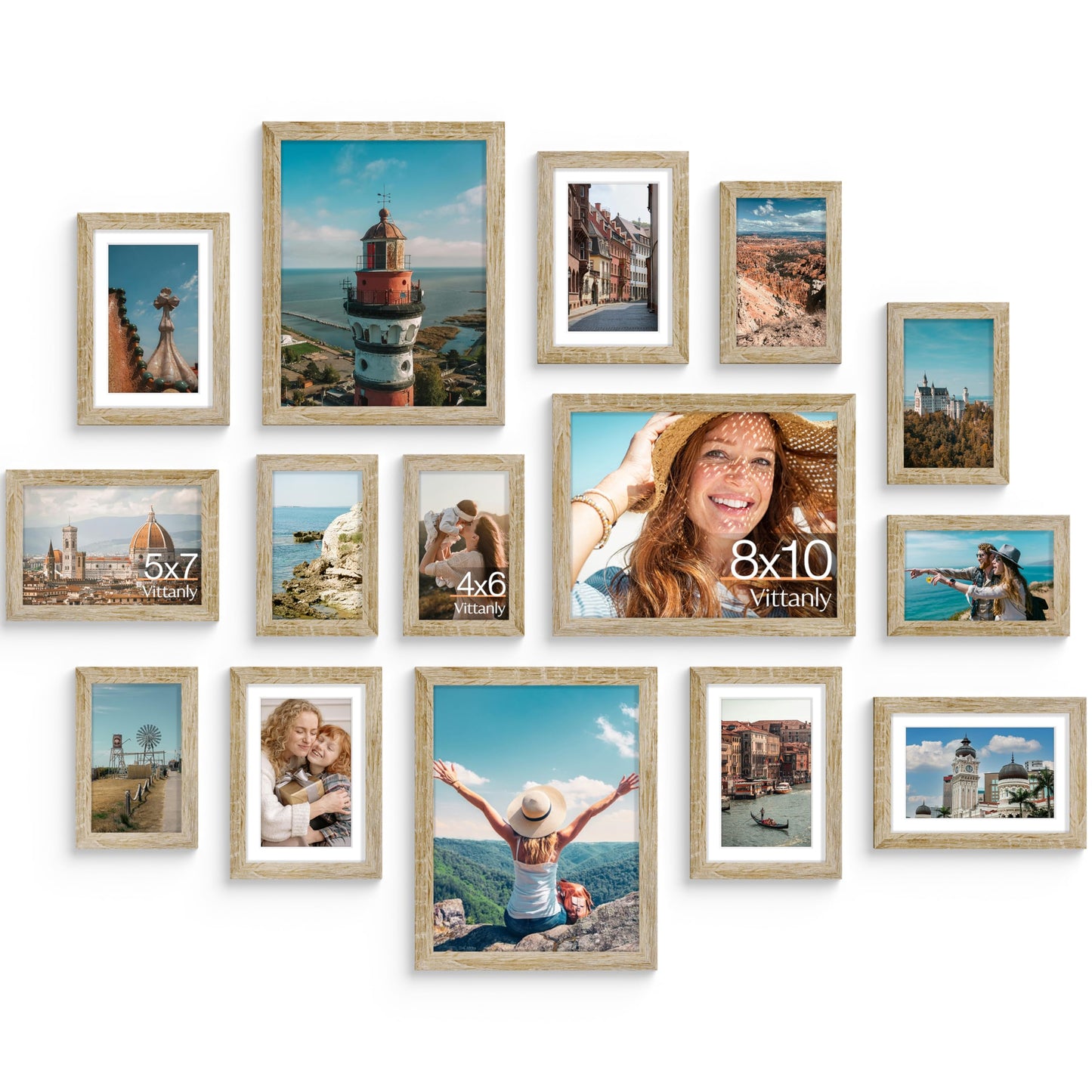 Vittanly 15 Pack Picture Frames Collage Wall Decor for Mounting or Tabletop Display, Gallery Frame Set for Family, Multi Sizes Including 3pcs 8x10, 6pcs 5x7, 6pcs 4x6, Black