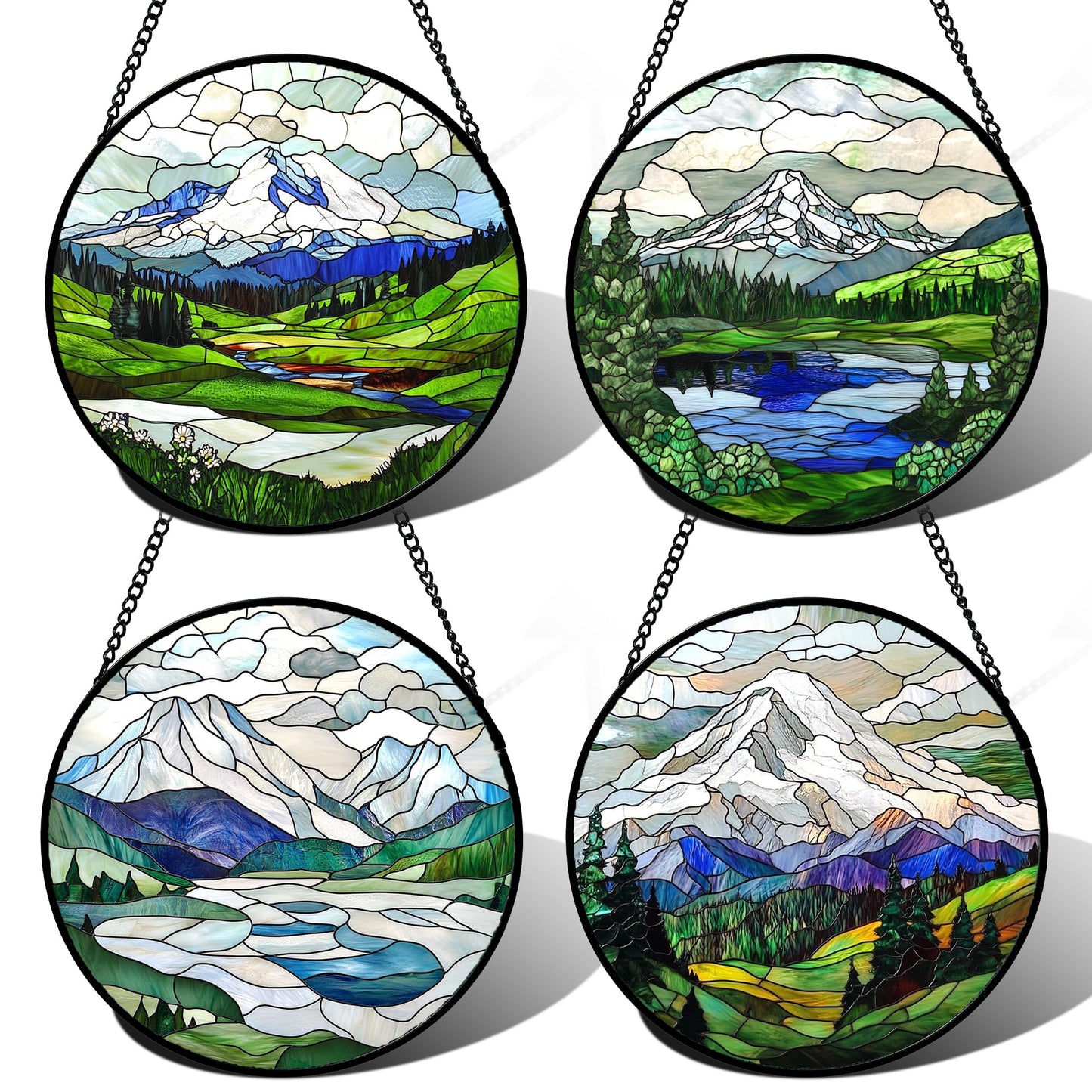 Stained Glass Window Hanging, Blue and White Waves Suncatcher Diamond Glass Panel Landscape Sun Catchers Decor for Birthday for Women, Men, Wife, Aunt, and Mom 7.8 in